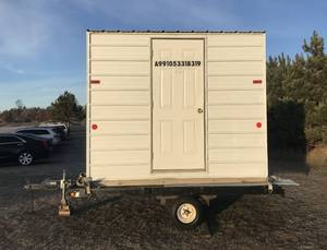 Homemade Fish House on Snowmobile Trailer