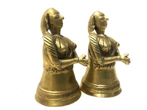 lot 15 image: 2 Vintage Solid Brass Hindu Bells