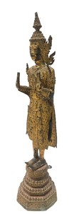 lot 27 image: Outstanding Antique Gilded Iron Thai Buddha Figure on Stepped Stand