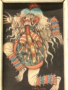 lot 40 image: Framed Vintage Oil on Canvas Balinese Deity Painting