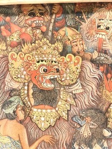 lot 41 image: Excellent Vintage Balinese Ceremonial Scene Oil on Canvas Painting