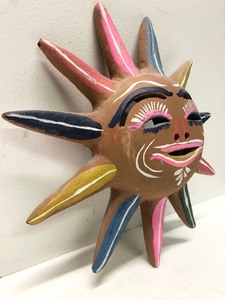 lot 54 image: Colorful Vintage Terracotta Sun Wall Sculpture
