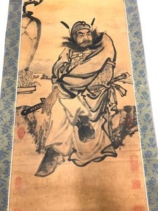 lot 64 image: Antique Chinese Warrior Original Watercolor Painting on Silk Scroll