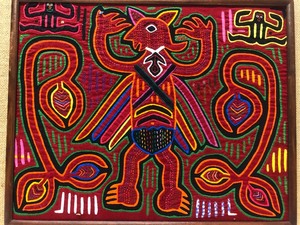 lot 82 image: Framed Vintage Handmade Mola Tapestry Diablo Figure - Guna People - Panama