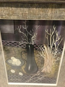 lot 85 image: Great Looking Framed Signed Mid Century Original Still Life Painting - Countertop wEggs & Pitcher