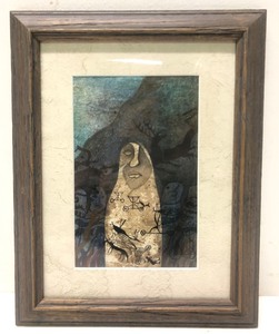 lot 92 image: Framed Unsigned Original Abstract Painting wHieroglyphic Type Symbols