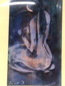 lot 94 image: Small Vintage Framed Signed Original Acrylic Painting - Seated Nude wBaby