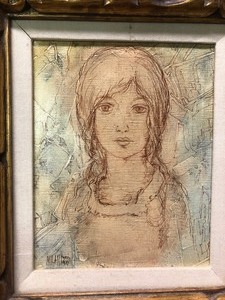 lot 97 image: Framed Signed Mid Century Oil on Canvas Portrait Painting of a Young Girl