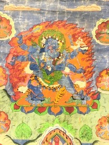 lot 100 image: Larger Sized Unframed Vintage Tibetan Painting on Silk