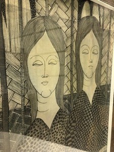lot 102 image: Framed Signed Excellent Vintage Original Painting - 2 Women