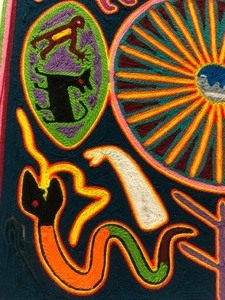 lot 107 image: Vintage Mounted Huichol Woven Textile Artwork