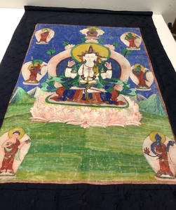 lot 109 image: Larger Sized Vintage Tibetan Silk Scroll Painting