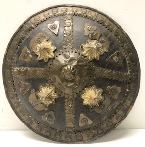 lot 114 image: Antique Brass Mounted Dhal Shield