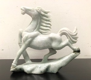 lot 184 image: Large Carved Oriental JadeStone Running Horse Sculpture
