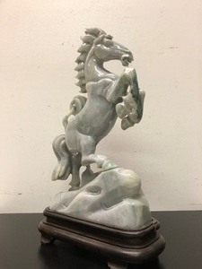 lot 185 image: LARGE Carved Oriental JadeStone Rearing Horse Sculpture