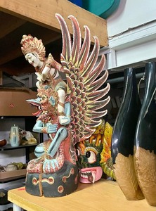 lot 46 image: Outstanding Old LARGE Carved & Painted Garuda Figure wRider