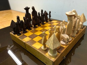 lot 24 image: Great Looking Vintage Chess Set wHand Carved Wooden Figures