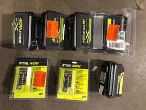 lot 28 image: Lot of Assorted Ryobi Batteries and Chargers Various Sizes and Conditions Customer Returns See Pictures