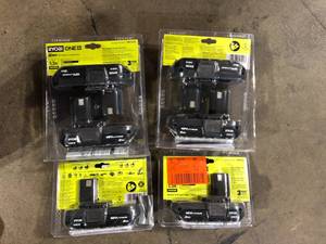 lot 43 image: Lot of RYOBI ONE 18V Lithium-Ion 2.0 Ah Compact Battery (2-Pack) Customer Returns See Pictures