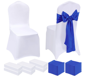 lot 224 image: 100 Pcs 50 Pack Wedding Chair Covers Stretch Spandex Chair Covers with Silk Bows