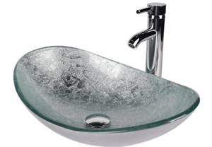 lot 322 image: Boat Shape Bathroom Artistic Glass Vessel Sink Free Chrome Faucet