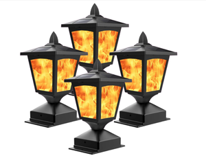 lot 219 image: SET OF 4. Solar Post Flame Light,Outdoor Deck Fence Post Cap LED Light