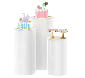 lot 302 image: Putros Cylinder Pedestal Stand for Party 3Pcs White Round Cylinder Pillar