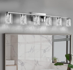 lot 306 image: SADENICEL 6 Light Brushed Nickel Bathroom Light
