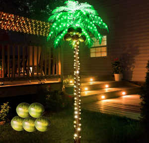 lot 283 image: 7 ft Tall Light Up Palm Tree with 5 Coconuts