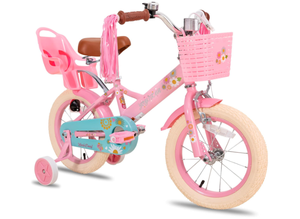 lot 285 image: JOYSTAR Little Daisy 14 Inch Bicycle with Doll Bike Seat, Training Wheels, Basket and Streamers