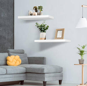 lot 296 image: Sorbus 2 White Floating Wall Shelves  24 x 9