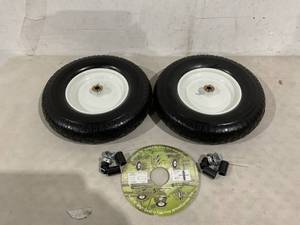 lot 418 image: 16 Inch Solid Rubber Wheelbarrow Tires with 58 and 34 Ball Bearings, 3 Centered Hub
