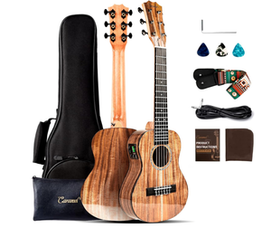 lot 360 image: Caramel 30 inch Electric Guitalele Mini Travel Guitar Starter Pack DAMAGE
