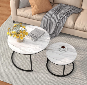 lot 363 image: SET OF 2, Round Marble Pattern Nesting Coffee Table