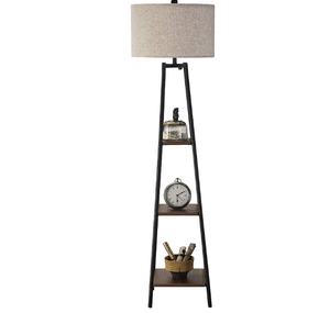 lot 394 image: Floor Lamp, Standing Reading Light with Shelves and Fabric Shade, Modern Tall Pole Lamp, Accent