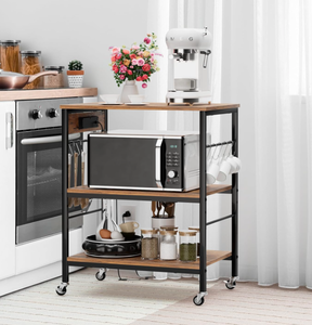 lot 417 image: ETELI Microwave Stand Cart with Storage, Power Outlet  Rustic Brown