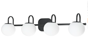 lot 425 image: Vintage Vanity Light Fixtures 4-Lights with White Glass Globe Shade