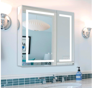 lot 34 image: Chende 30x32 Mirrored Medicine Cabinet with Lights, Stainless Steel Lighted