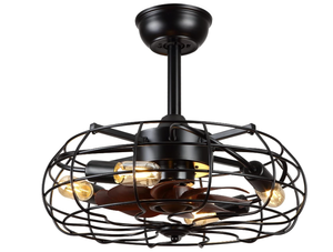 lot 44 image: Asyko Caged Ceiling Fans with Lights - Black Outdoor Ceiling Fan with Remote and Reversible Fan Blades