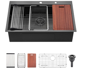 lot 61 image: Black Drop In Workstation Kitchen Sink, Dorzom
