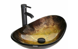 lot 162 image: ELECWISH Bathroom Vessel Sink Tempered Glass Basin Bowl Faucet