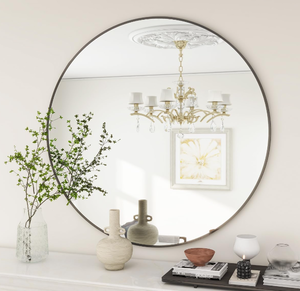 lot 174 image: BEAUTYPEAK 20 Inch Round Mirror, Black Metal Frame Circle Mirror