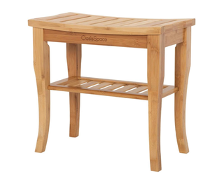 lot 150 image: OasisSpace19 Bamboo Shower Bench with Storage Shelf