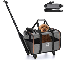 lot 393 image: Cat Dog Carrier with Wheels Airline Approved Rolling Pet Carrier with Telescopic Handle