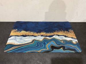 lot 494 image: Navy Blue Marble Bath Mat Gold Grey Abstract Modern Art