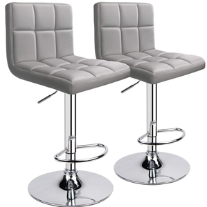 lot 82 image: LOT OF 2 Modern PU Leather Adjustable Swivel Bar Stool with Back Light Grey