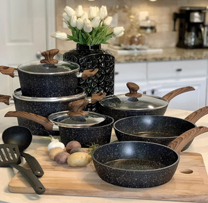 lot 90 image: Kitchen Academy Induction Cookware Sets - 12 Piece Cooking Pan Set