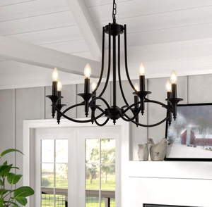 lot 196 image: Pretoy Industrial Candle Chandelier Modern Farmhouse Hanging Pendant