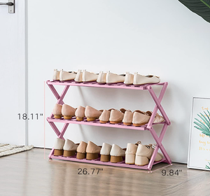 lot 465 image: Collapsible Bamboo Shoe Rack - Medium 3-Tier