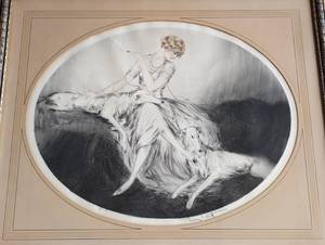 lot 20 image: Lady with Borzoi Dogs Artist Proof Print by Louis Icart